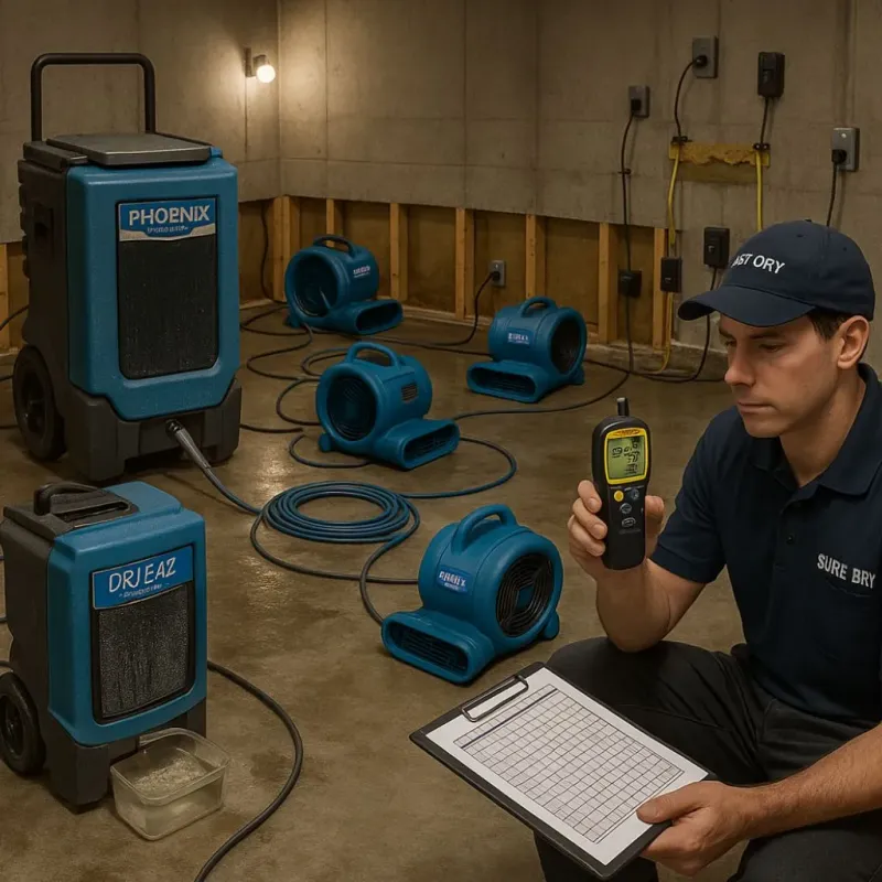 Structural Drying and Dehumidification process in Russell, KS